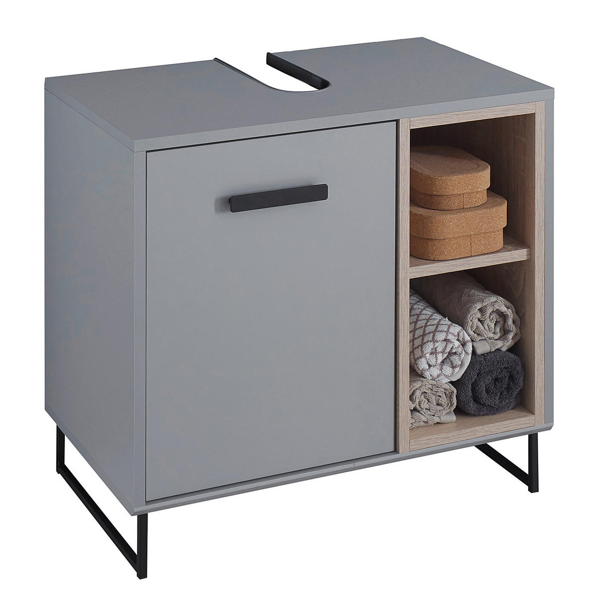 WASCHBECKENUNTERSCHRANK - Matt Grau / Eiche Sonoma Dekor - Grau, Holzwerkstoff (65/61/38cm) - home24