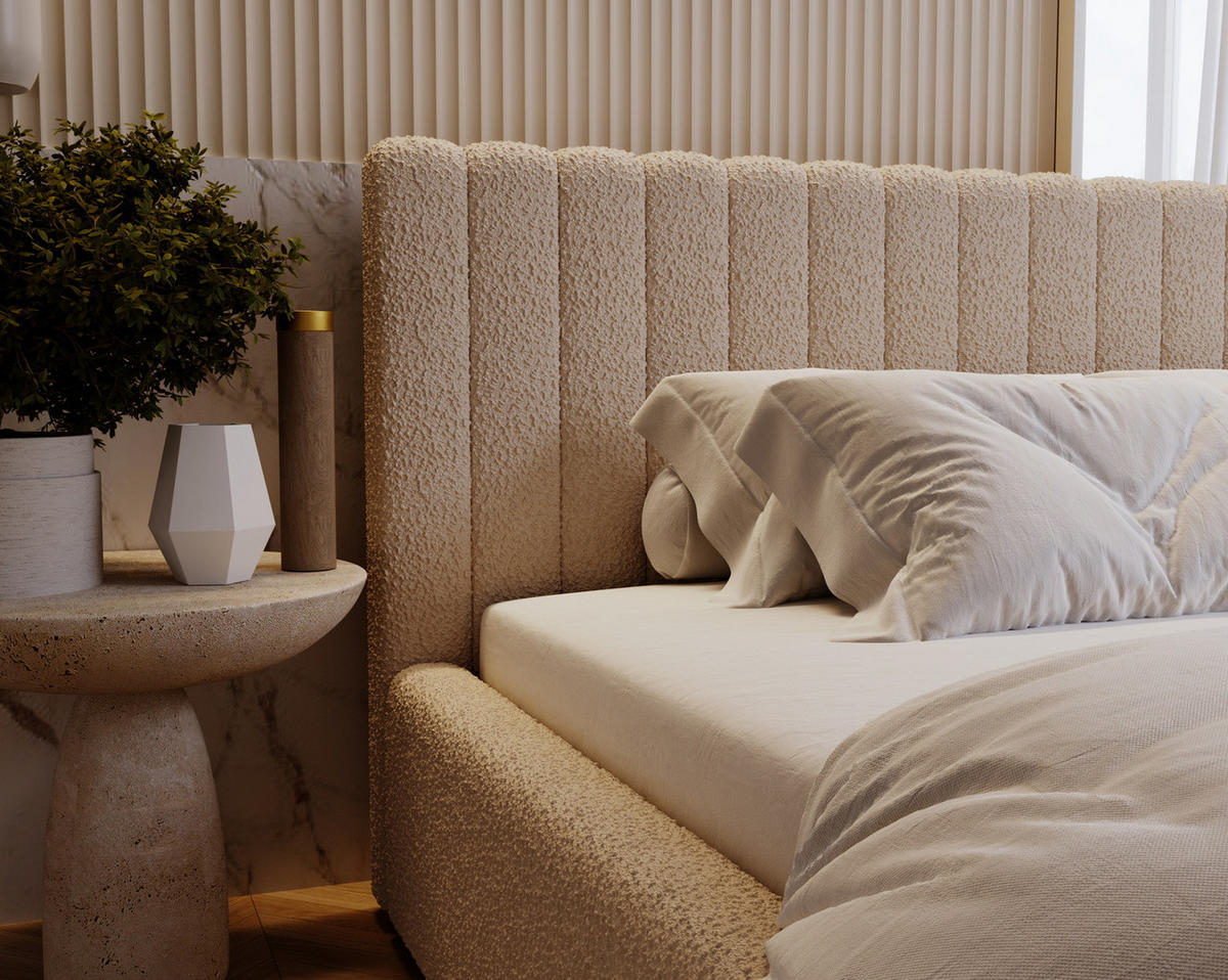 POLSTERBETT 160x200 Billo mit Bettkasten, Boucle Beige - Beige, Holz/Textil (160/200cm) - Emporius