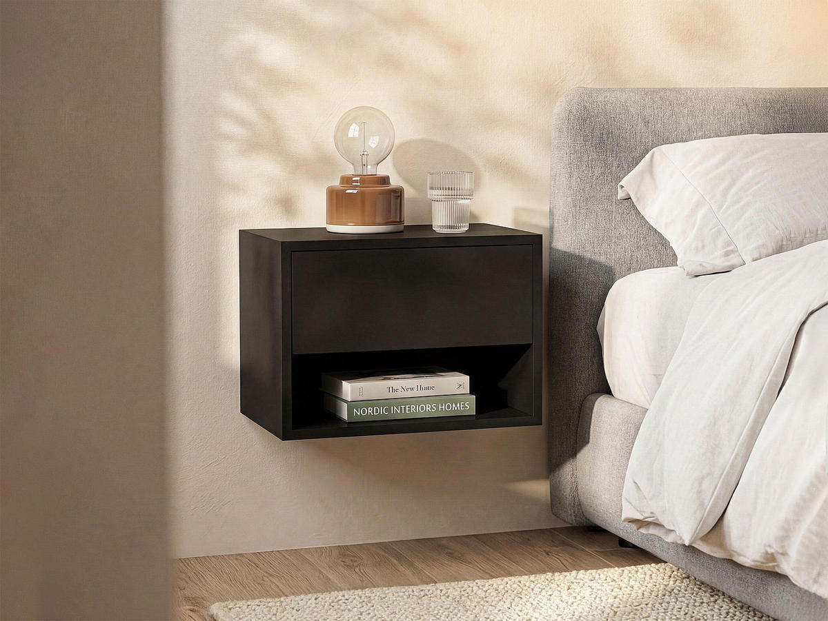 NACHTTISCH - 60 cm x 40 cm - Holz, Platte - Schwarz - RITAMI - Schwarz, Holz (60/35/40cm) - Vente-Unique