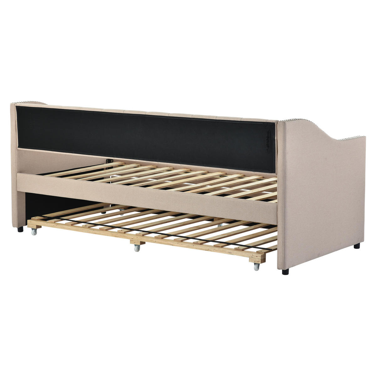 POLSTERBETT 90x200 cm ausziehbar Leinen Kinder grau - Beige, Holz (90/200cm) - Fortuna Lai