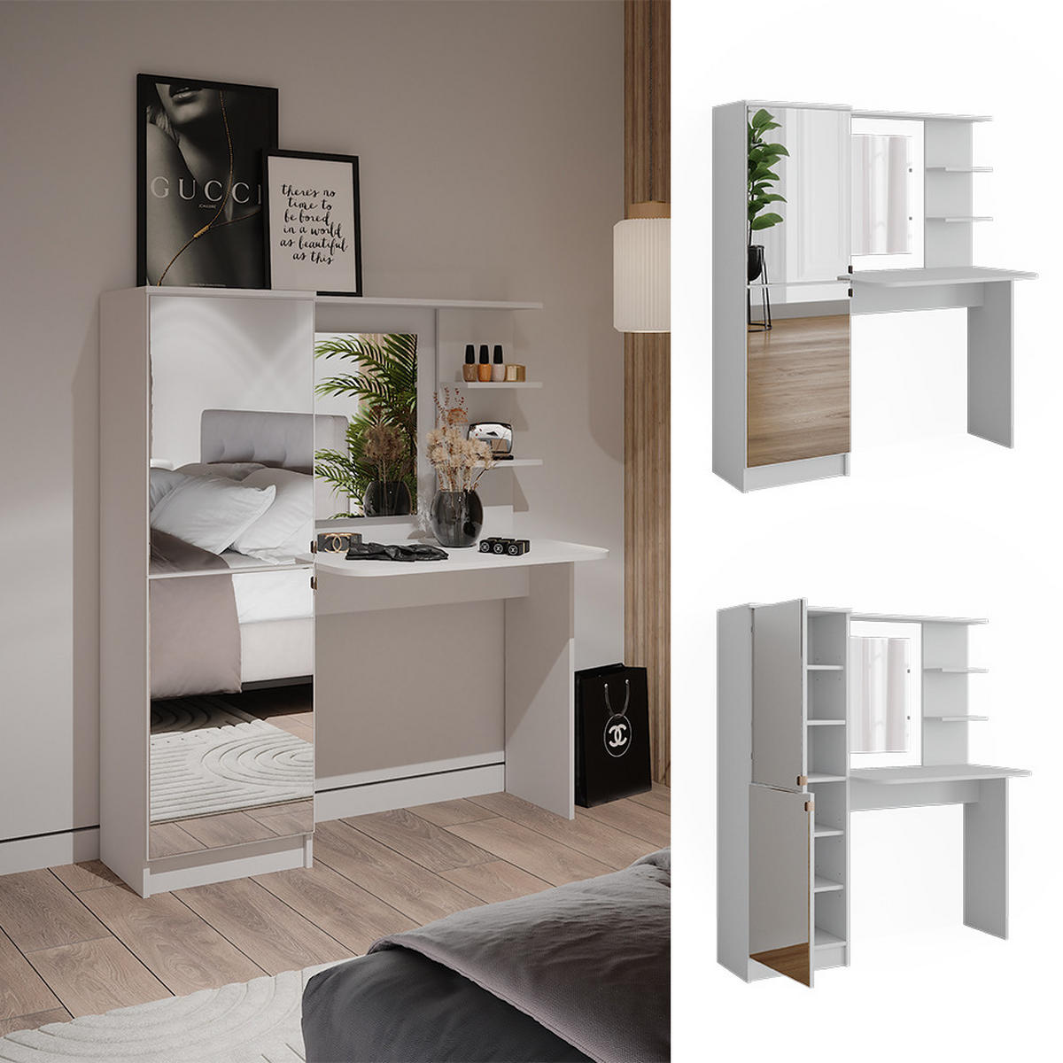 FRISIERKOMMODE Jasmin Weiß 122.9 cm mit Spiegel - Weiß, Holzwerkstoff (123/141.2/33cm) - Vicco