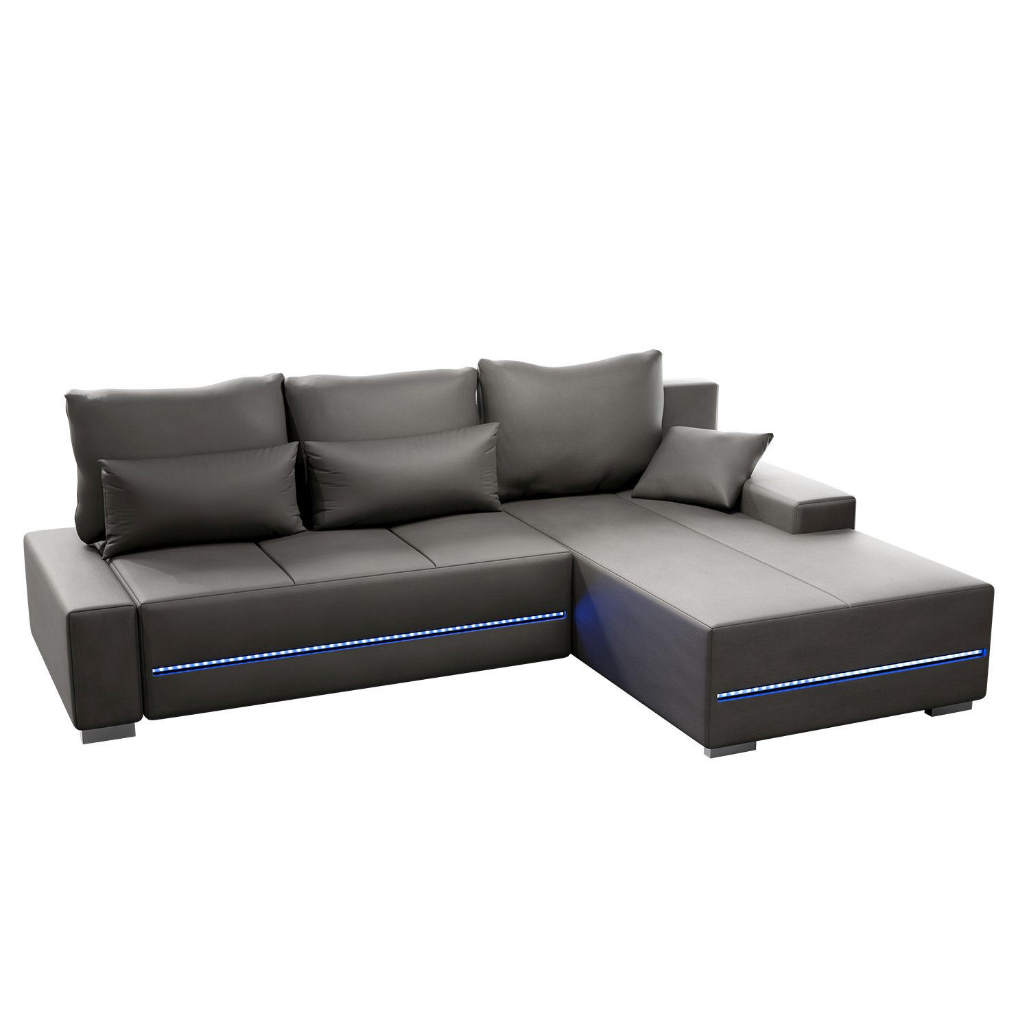 SOFA Davos mit Ottomane rechts hellgrau inkl LED - Hellgrau, Textil (260/180cm) - Juskys