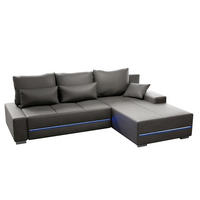 SOFA Davos mit Ottomane rechts hellgrau inkl LED - Hellgrau, Textil (260/180cm) - Juskys