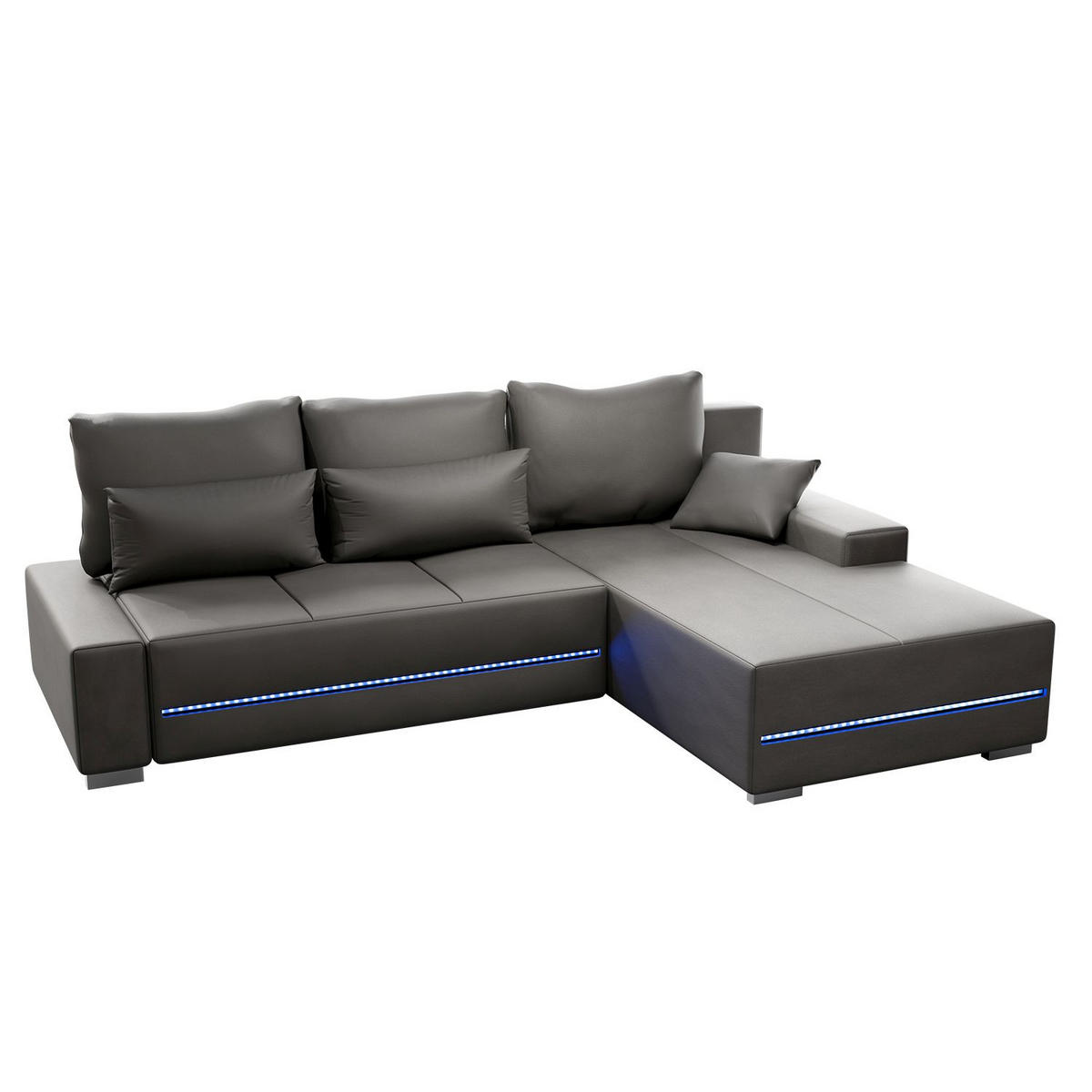 SOFA Davos mit Ottomane rechts hellgrau inkl LED - Hellgrau, Textil (260/180cm) - Juskys