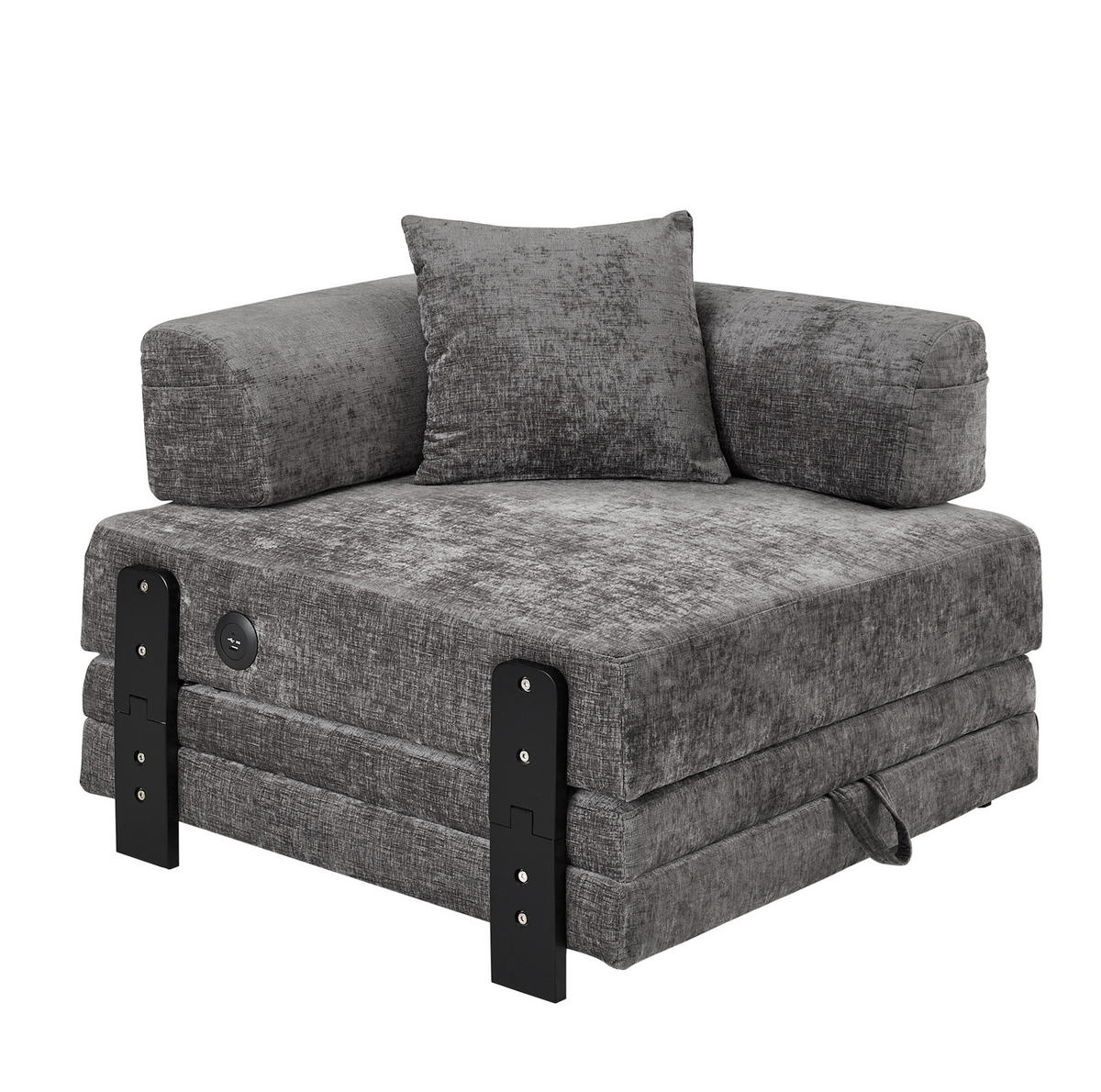 SCHLAFSESSEL aus Stoff Dunkelgrau mit Schlaffunktion, USB- und Type-C-Anschluss sowie Stauraum - Dunkelgrau, Textil (84/48/170.5cm) - Modfu