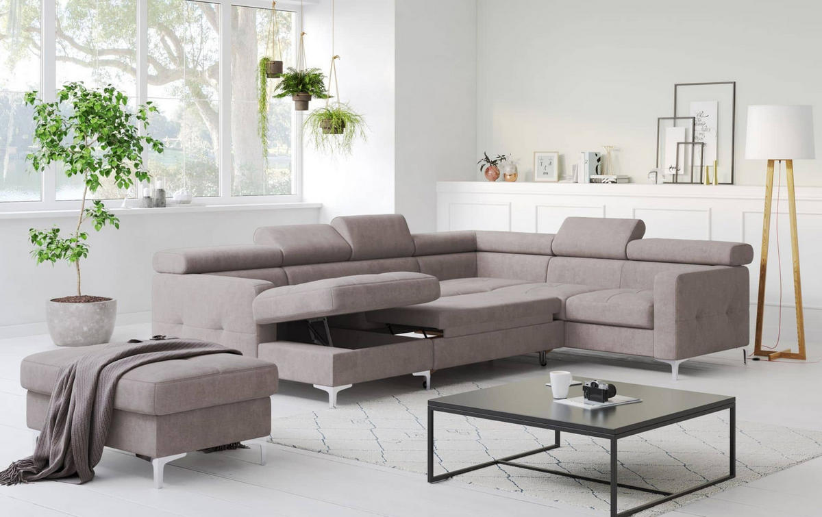 WOHNLANDSCHAFT mit Schlaffunktion und Bettkasten - Chromfarben/Silberfarben, Holz/Textil (240/74/304cm) - Cotta