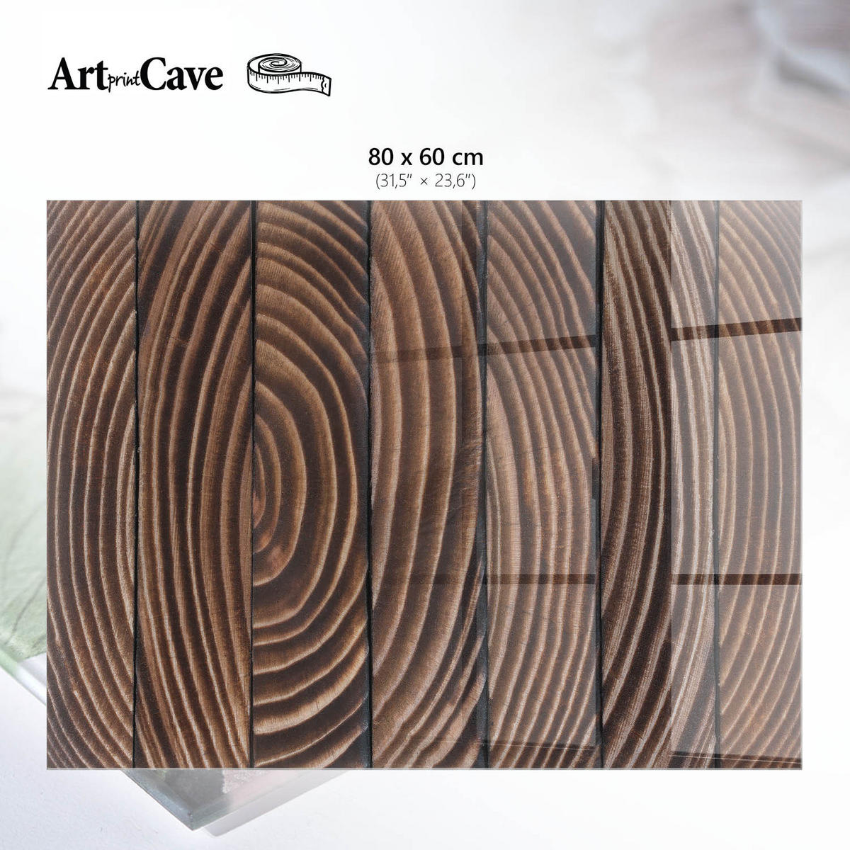 GLASPLATTE 80x60 cm – Holzringe - Beige, Glas (0.4/80/60cm) - ArtPrintCave