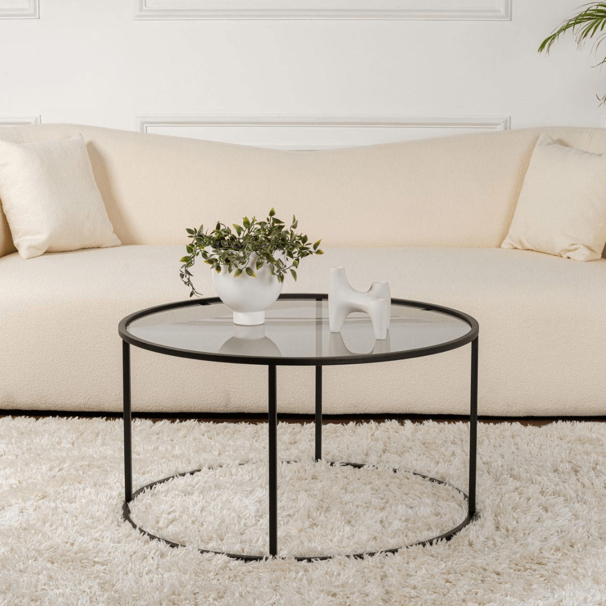 COUCHTISCH mit Glasplatte 80/80/43 cm - Schwarz, Metall (80/80/43cm) - Calicosy