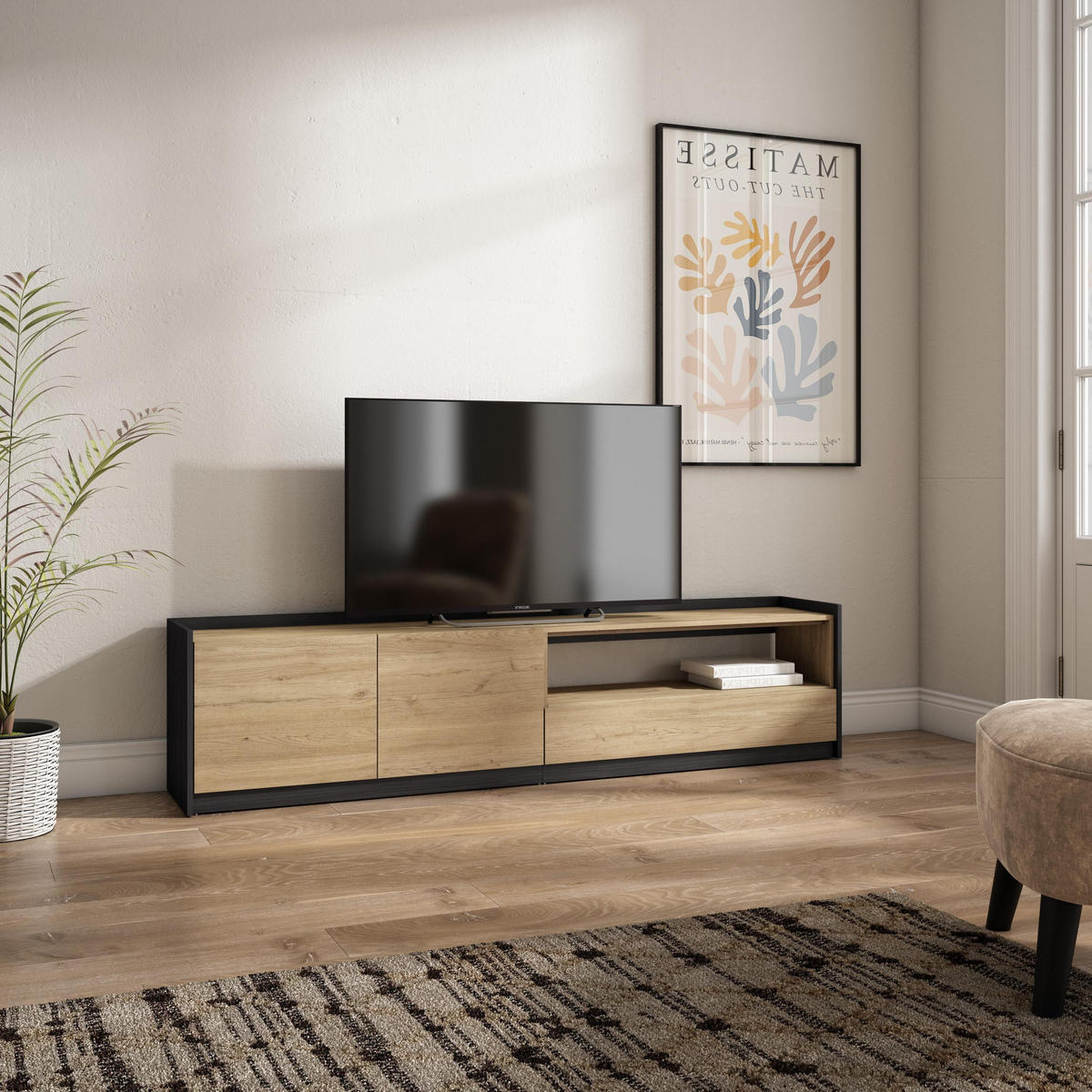 TV-SCHRANK, Lowboard, Eiche Schwarz, 207/37/50cm - Eichefarben, Holzwerkstoff (207/50/37cm) - Skraut Home