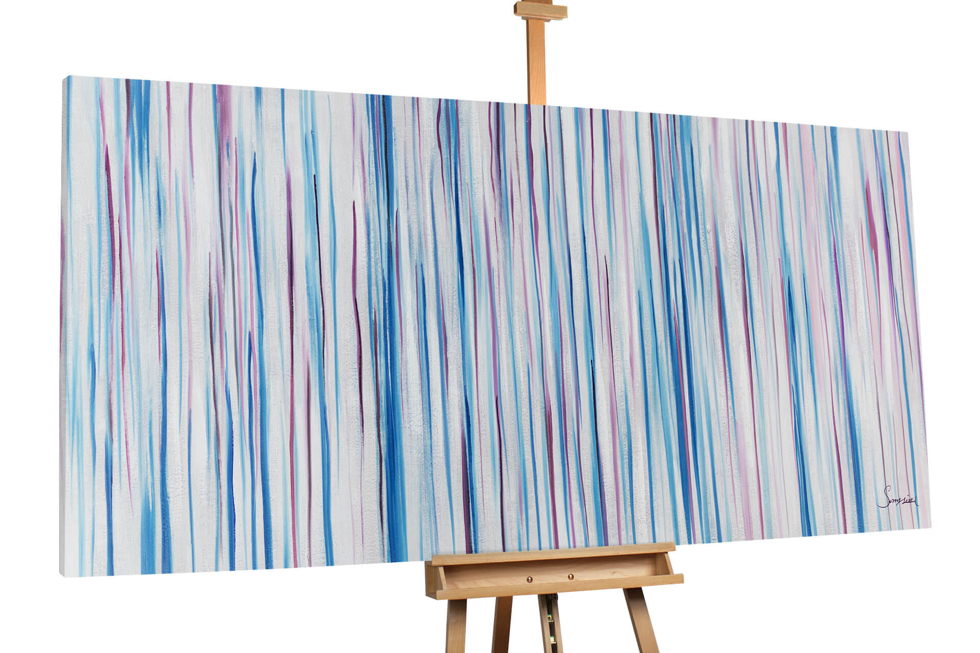 ÖLGEMÄLDE XXL Blau 200/100 cm - Blau/Weiß, Holz/Textil (6.68/100cm) - KUNSTLOFT