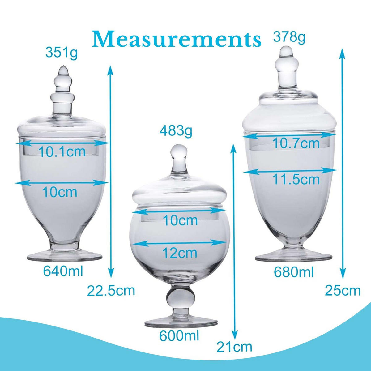 VORRATSGLAS SET für Süßigkeiten (3-tlg.) - Transparent, Glas (24.5/14.5/37.5cm) - Intirilife