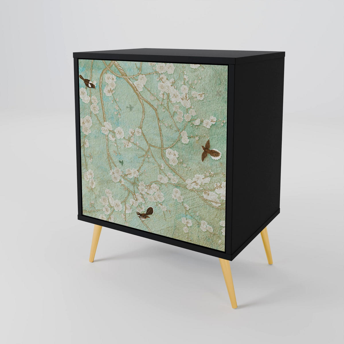 SIDEBOARD BLOOMING CHARM, Schwarz, 57,5x42x67,5 cm, Schwarze Metall-Rahmenfüße - Multicolor/Schwarz, Holzwerkstoff/Metall (57.5/67.5/42cm) - SpaceRebels