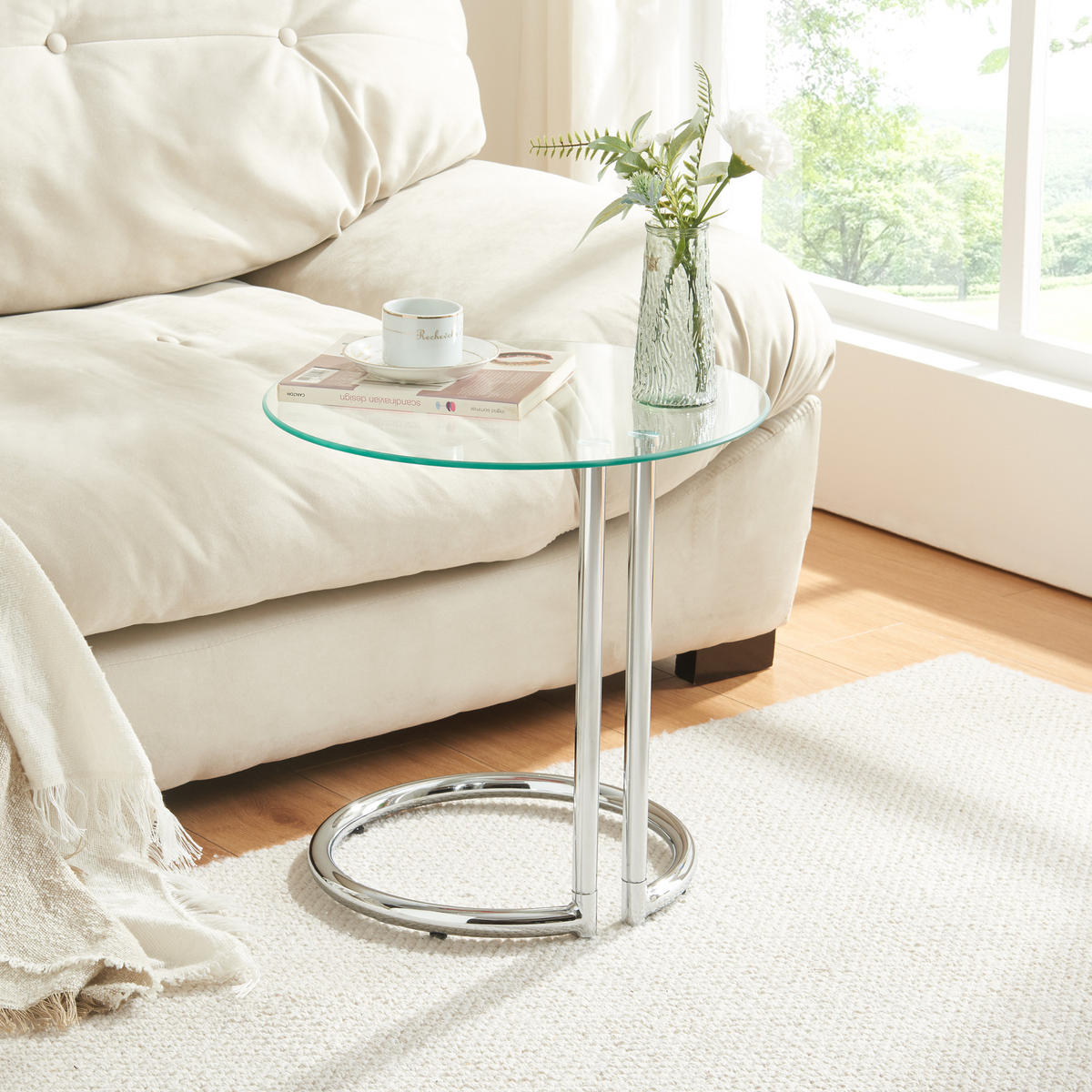 BEISTELLTISCH Ylivieska - Chromfarben/Klar, Glas/Metall (44.5/44.5/46cm) - [en.casa]