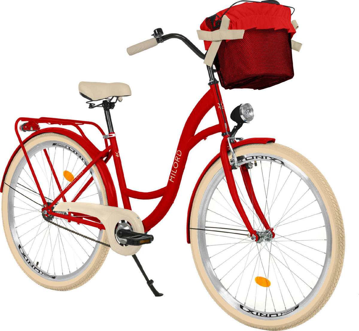 CITY-FAHRRAD Milord mit Metallkorb, 28 Zoll, Rot, 1-Gang - Rot, Metall (46cm) - Milordbikes
