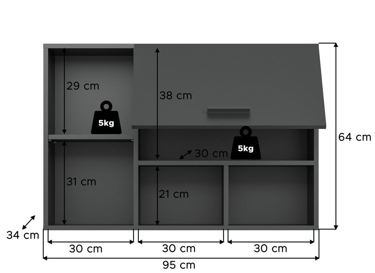 HÄNGESCHRANK Mixx (B/H/T: ca. 95/64/34 cm) in anthrazit/anthrazit - Anthrazit, Holzwerkstoff (95/64/34cm)