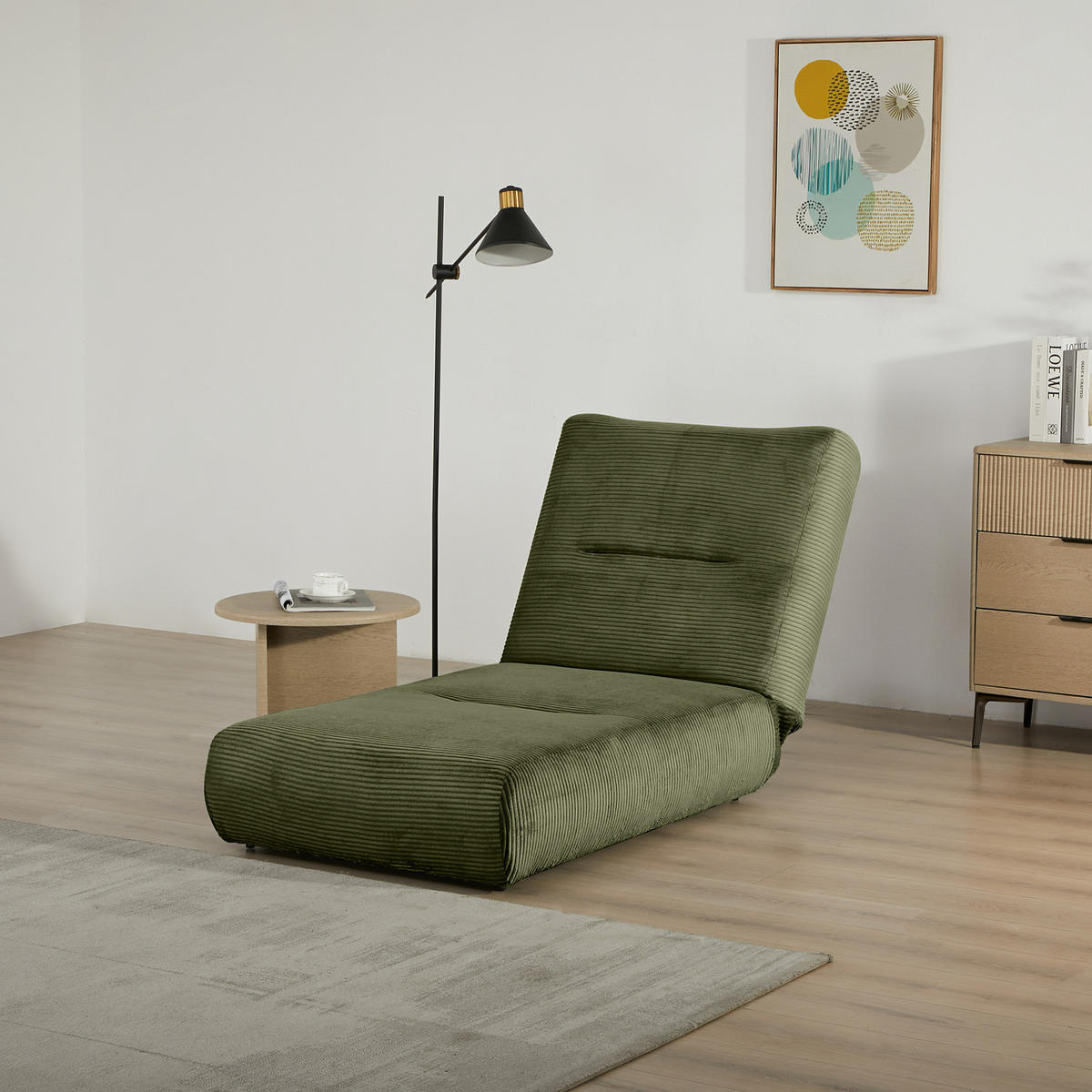 SCHLAFSESSEL - Cordstoff - Grün, Textil (81/88/160cm) - home24
