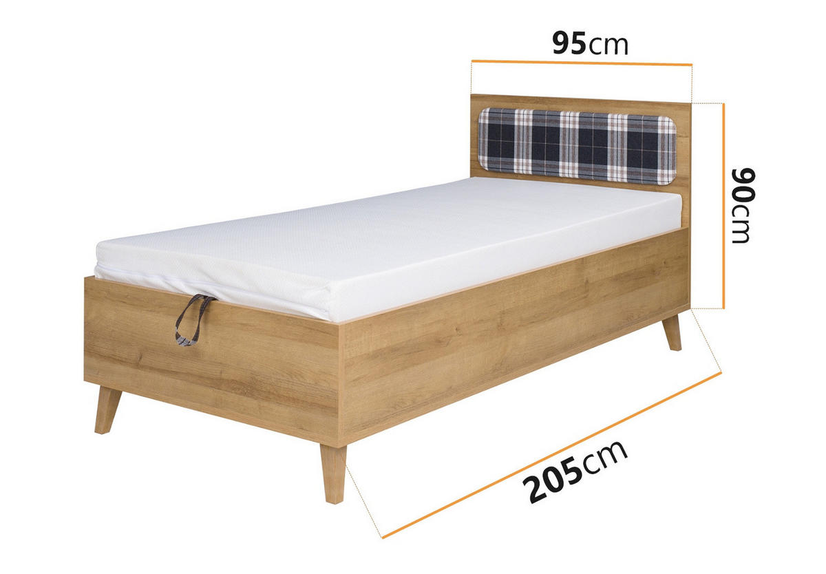JUGENDBETT Aster 90x200 cm - Eichefarben/Graphitfarben, Holzwerkstoff/Kunststoff (90/200cm) - Ravio