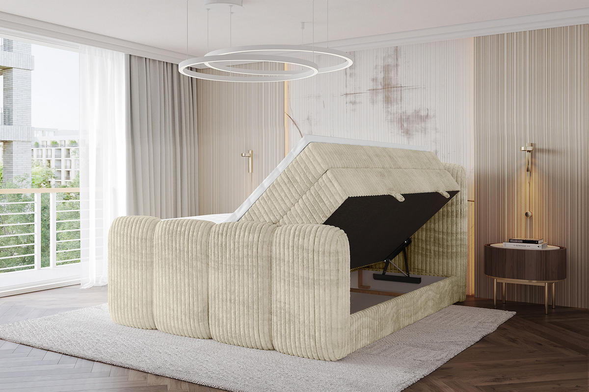 BOXBETT mit Matratze H3|H4 - NINA-Z KING - 160x200 cm - Creme - Magnolie, Holzwerkstoff (160/200cm) - ALTDECOR