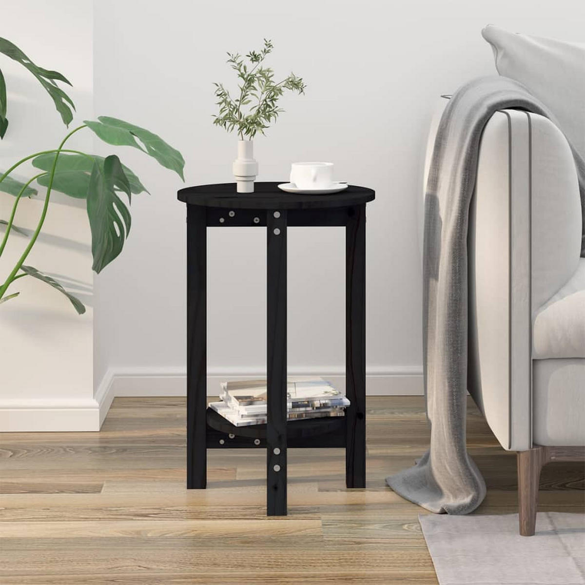 COUCHTISCH Schwarz Ø 40x60 cm Massivholz Kiefer - Schwarz, Holz (40/40/60cm) - furnicato