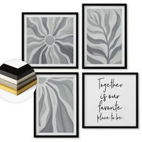 WANDBILDER 4er-Set - 50x50 cm & 40x60 cm Schwarzer Rahmen - Illustrationen mit floralen Pastellmustern - Schwarz, Kunststoff (50/50cm) - ArtPrintCave