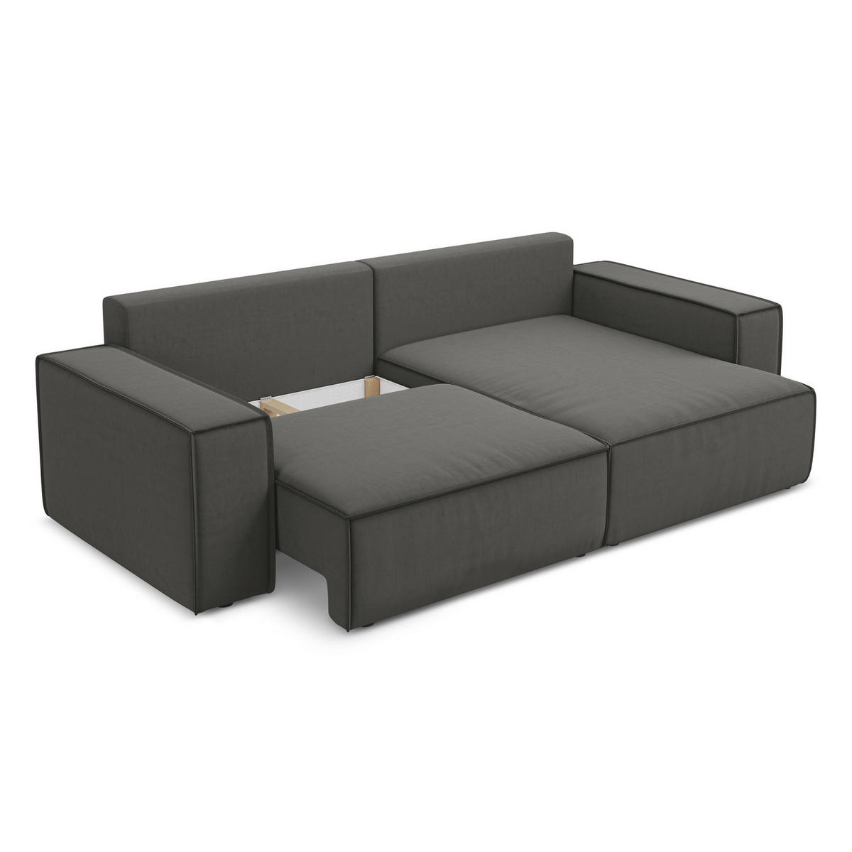 ECKSOFA mit Schlaffunktion Samt Stoff Grau - Dunkelgrau/Schwarz, Kunststoff/Textil (257/148cm) - LaMiaSofa