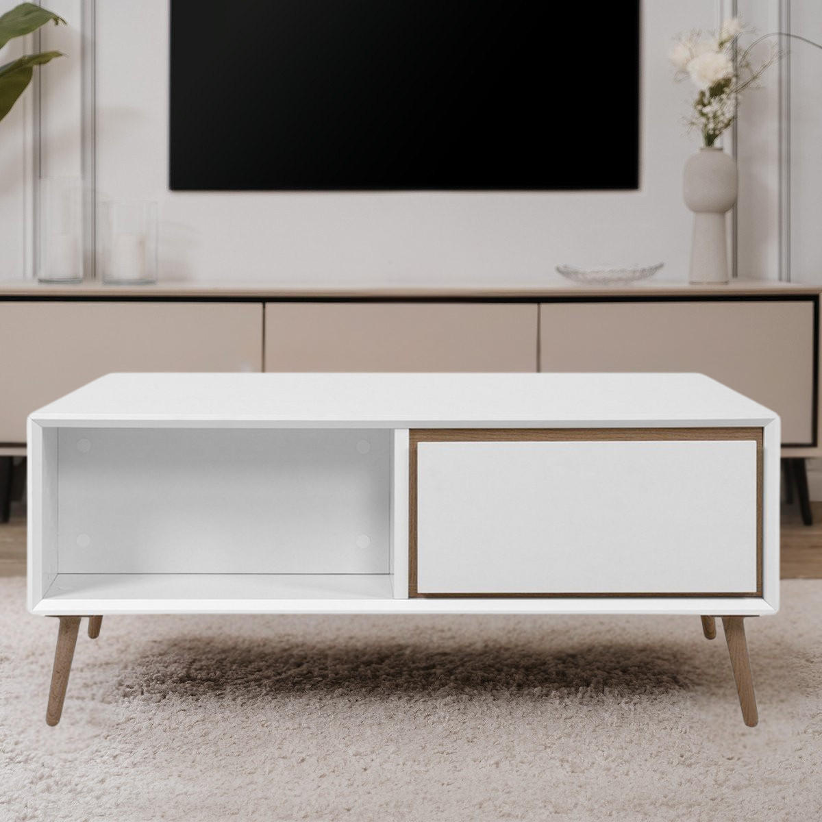 TISCH mit 2 Schubladen und Nischen - Arona - 94/55/40 cm - Weiß, Holzwerkstoff (94/55/40cm) - Calicosy