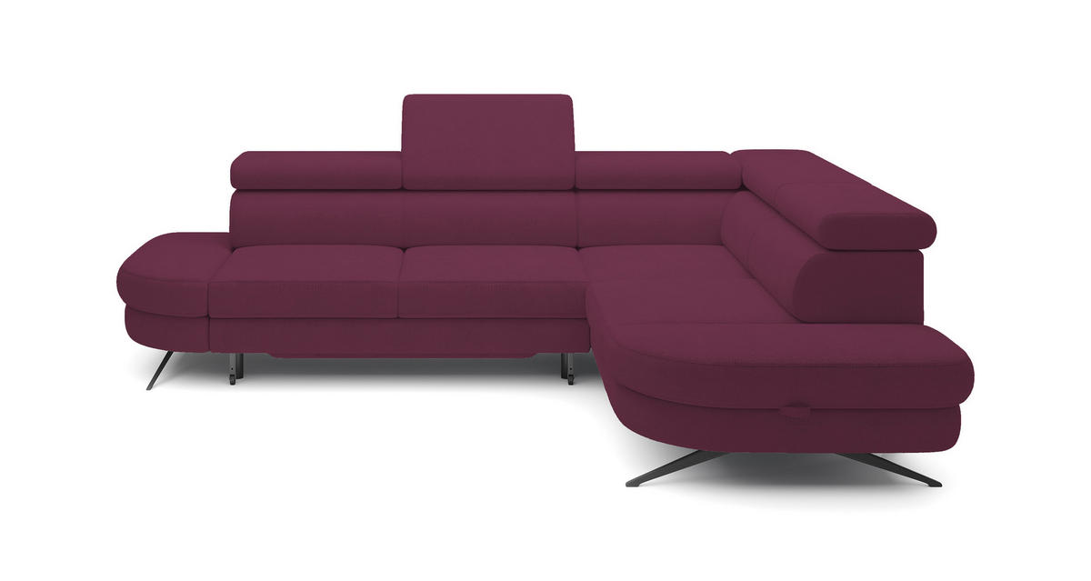 ECKSOFA OTIS L-förm, Schlaffunktion, verstellbare Kopfstützen, in AURORA-Stoff, lose Rückenkissen, freistehend, RECHTS 276x218x97 cm Purple - Lila, Holz/Textil (276/218cm) - DomoHome