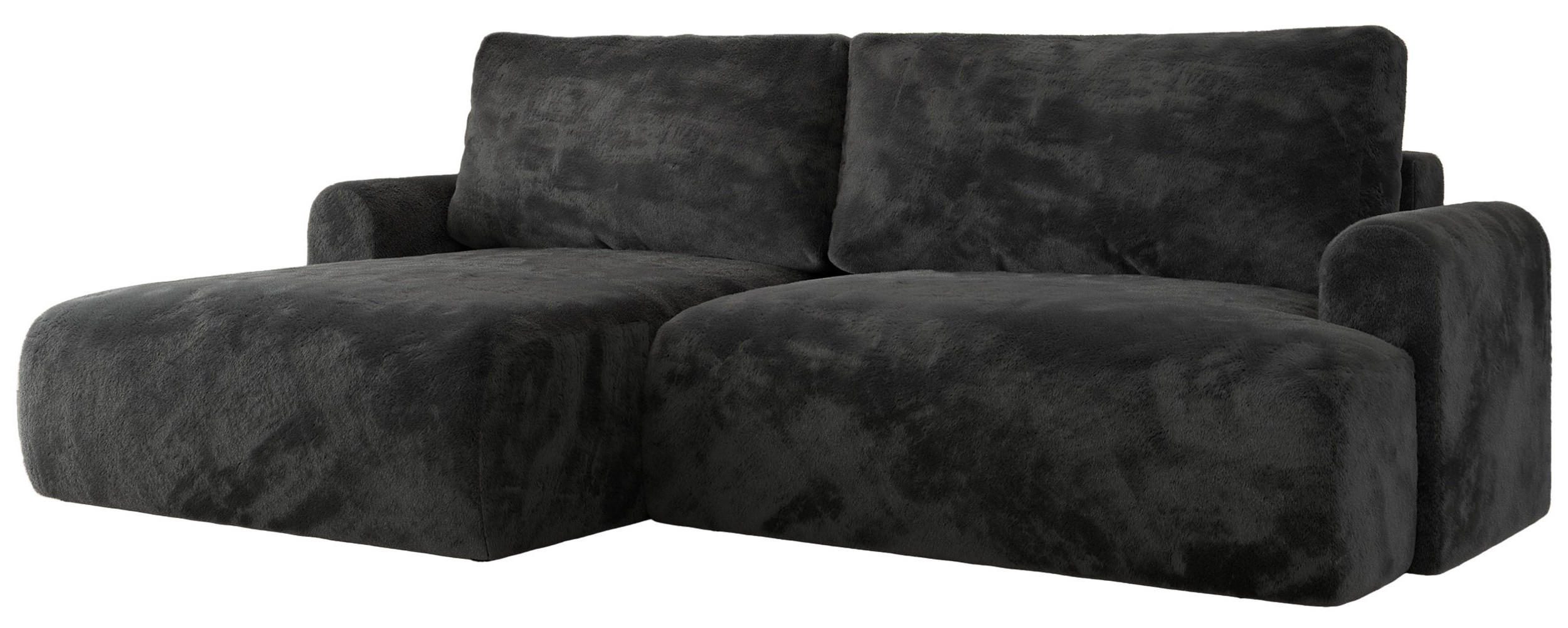 ECKSCHLAFSOFA TONO L Dunkelgrau Plüsch - links - Dunkelgrau/Schwarz, Kunststoff/Textil (260/150cm) - MKS
