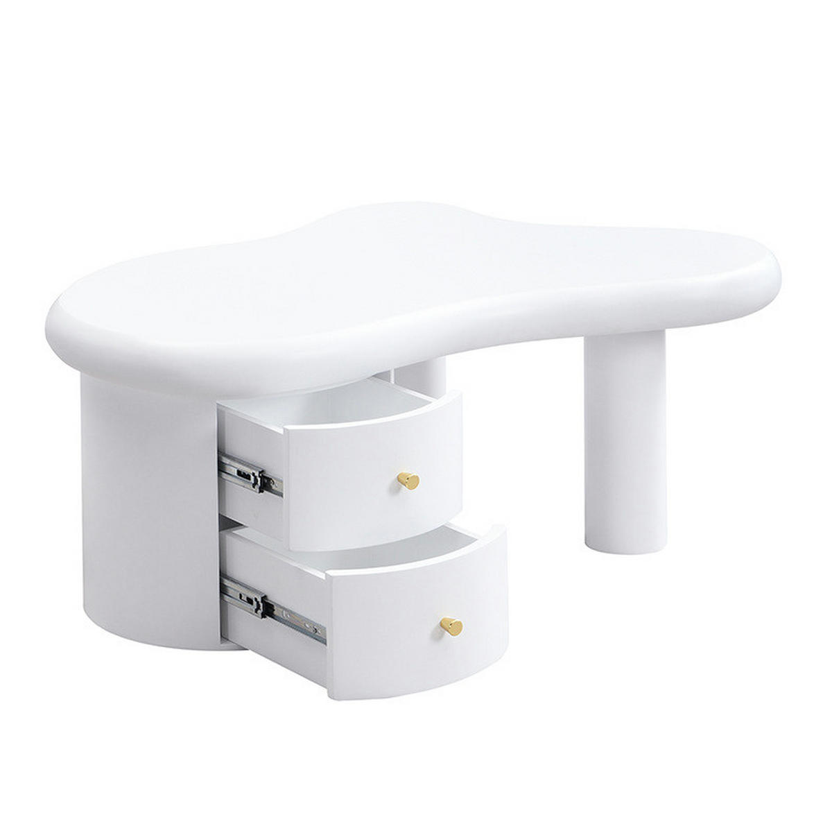 KONFERENČNÍ stolek 97/64/42 cm bílý z MDF se 2 zásuvkami a zaoblenými hranami - bílá, kompozitní dřevo (97/64/42cm) - OKWISH