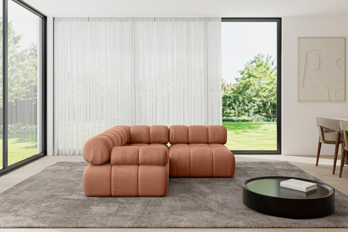 ECKSOFA modulares Sofa Mende-L1 - 190x190x70 cm Apricot Velours - Koralle, Holzwerkstoff/Textil (190/190cm) - ALTDECOR