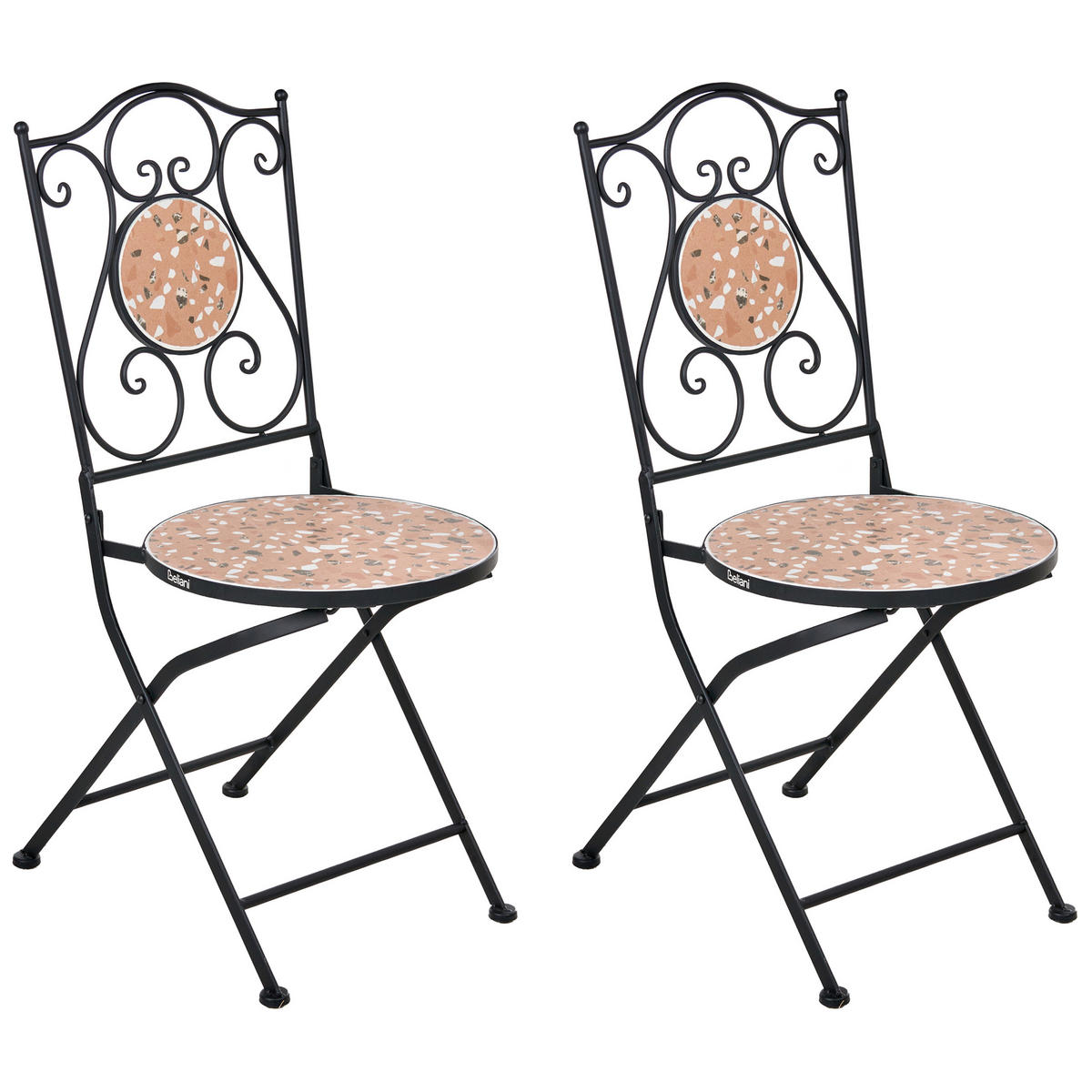 GARTENSTUHL 2er-Set Schwarz Adrano - Schwarz/Orange, Metall (39/87/47cm) - Beliani