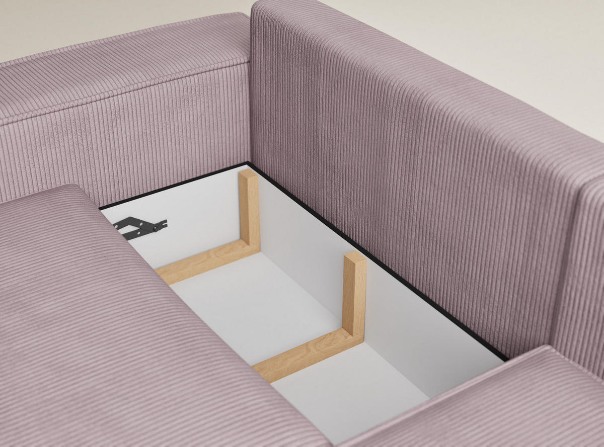 ECKSOFA MIT SCHLAFFUNKTION Tonga Lila Samtstoff - Flieder/Schwarz, Holz/Holzwerkstoff (255/105cm) - Maison de Reve