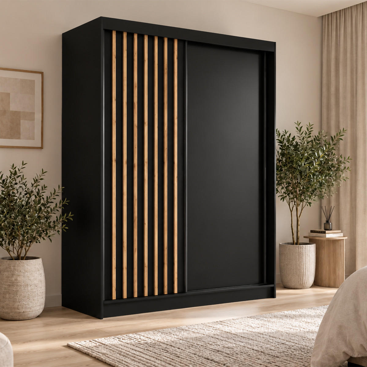 KLEIDERSCHRANK Lumil 120 cm Schwarz Griffe silber - Schwarz, Holzwerkstoff (120/216/61cm) - KS Home Concept