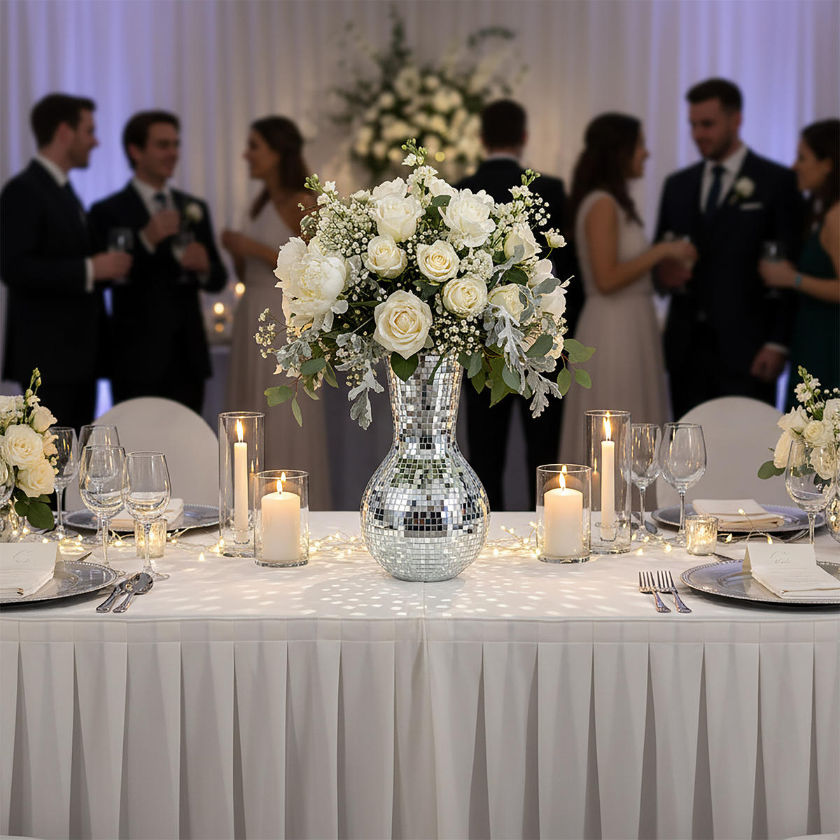 DISCOVÁZA - strieborná, sklo (28cm) - Relaxdays