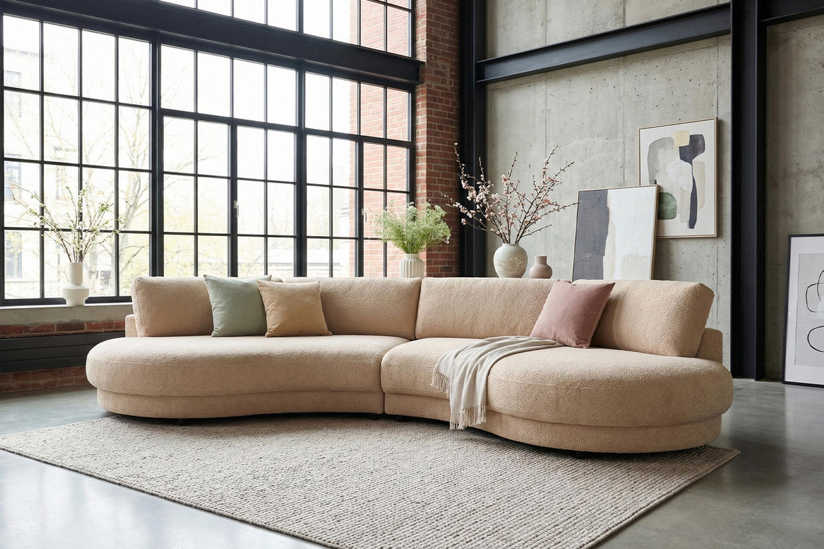 BIG SOFA PADANA Cremeweiß Flachgewebe - Creme/Schwarz, Kunststoff/Textil (410/86/166cm) - KAWOLA