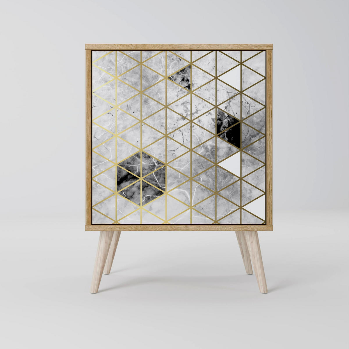 SIDEBOARD ASHEN ARIA, Grau, 57,5x42x72,5 cm, Schwarze Metallfüße - Multicolor/Schwarz, Holzwerkstoff/Metall (57.5/72.5/42cm) - SpaceRebels