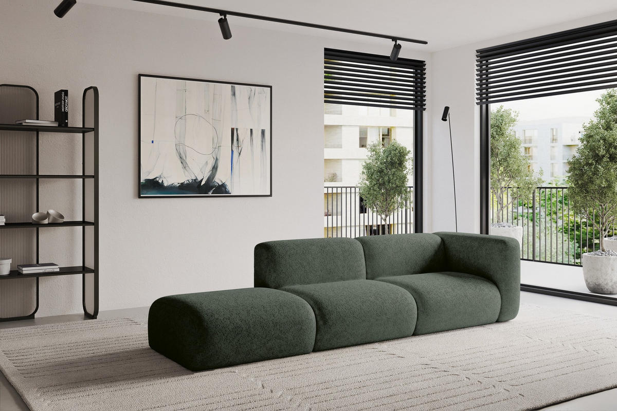 SOFA Ottomane Rechts MIRA-S3 296x89x70 Grün Velours - Schwarz/Grün, Holzwerkstoff/Kunststoff (296/70/89cm) - ALTDECOR