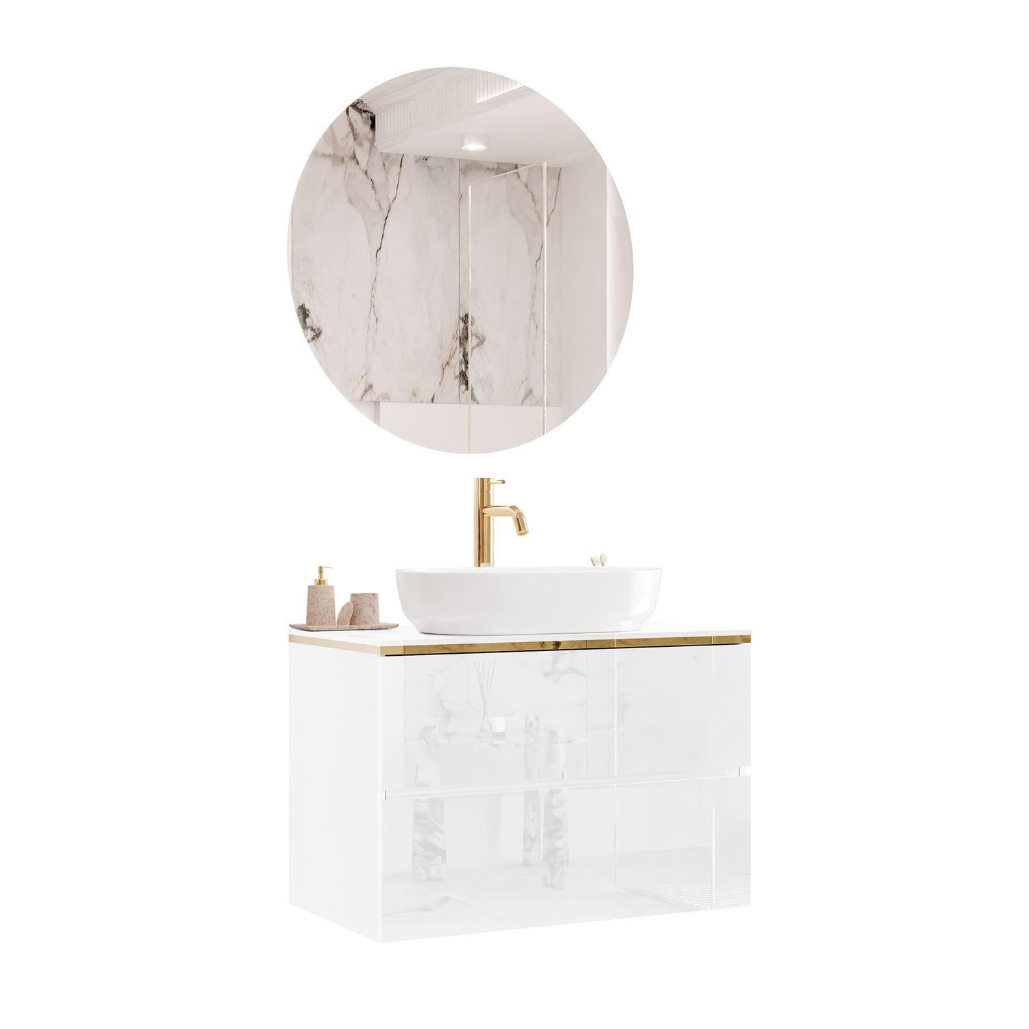 BADMÖBEL-SET AURORA GOLD - Weiß, Holzwerkstoff (80/55/45cm) - Lookway