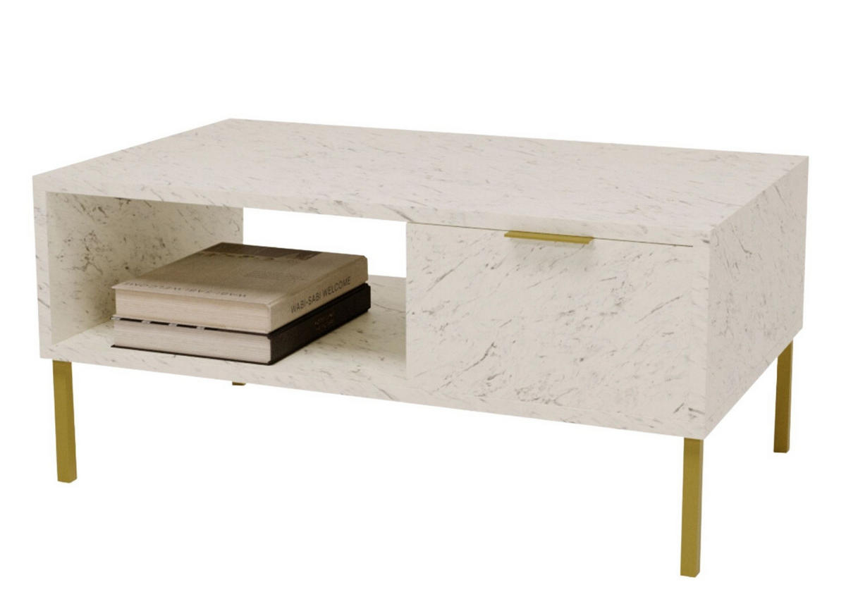 COUCHTISCH mit Stauraum und zusätzlicher Ablagefläche Weiß 92/45/50cm - Goldfarben/Schwarz, Holzwerkstoff (50/92/45cm) - CraftPAK