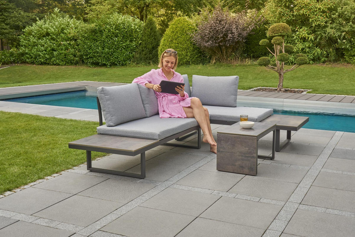 LOUNGESET 3tlg. Nairobi, Aluminium, HPL - Anthrazit/Grau, Metall - dasmöbelwerk