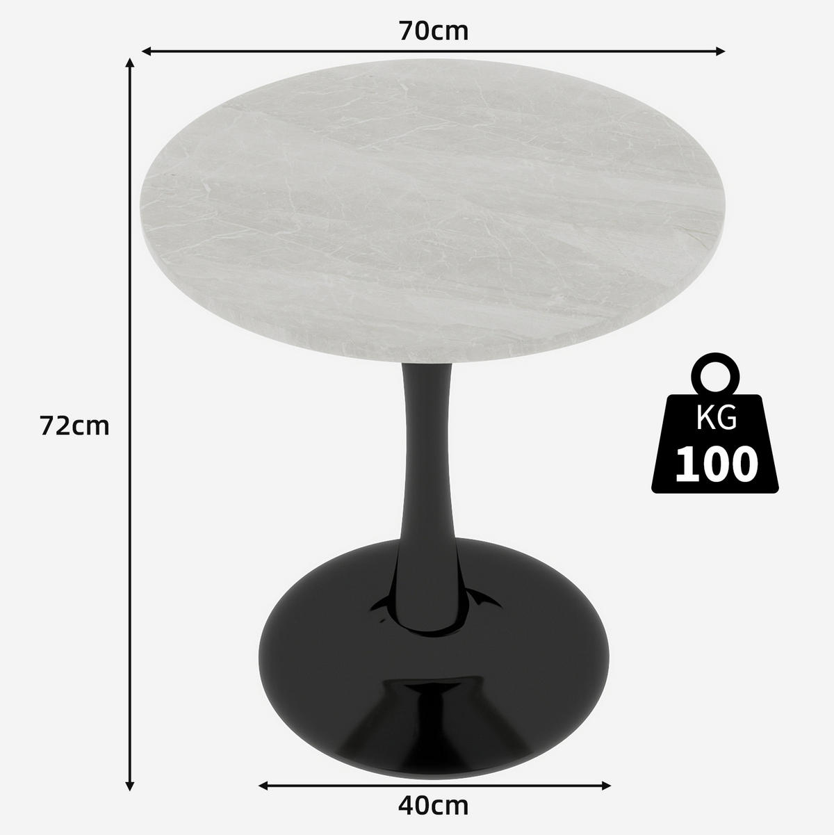 KONFERENČNÍ stolek z umělého mramoru, průměr 70 cm, černo-bílý - černá, kámen (70/70/72cm) - BEAOK