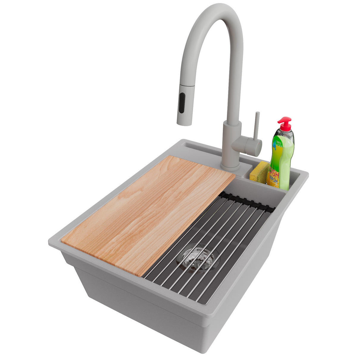 GRANITSPÜLE Oslo Pocket, 2-er set Grau 38/53 cm 1 Becken + Küchenarmatur 40/20 cm + Ablauf-Set + Küchenzubehörset ab 40er Unterschrank - Chromfarben/Beige, Kunststoff (38/20/53cm) - Primagran