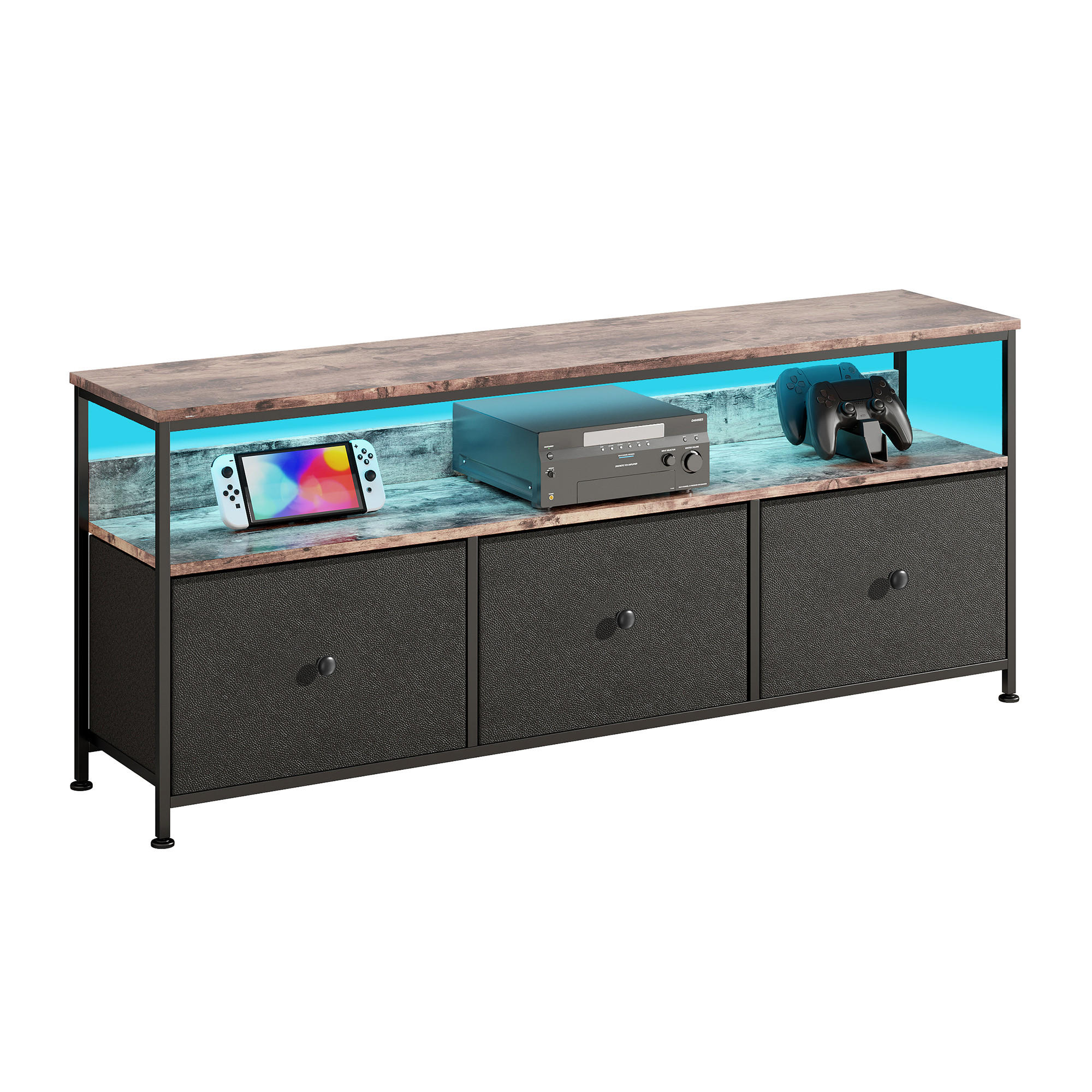 TV-SCHRANK, TV Board mit LED, 108 cm, Fernsehtisch mit 3 Stoffschublade - Bernsteinfarben, Holz (30/57/108cm)