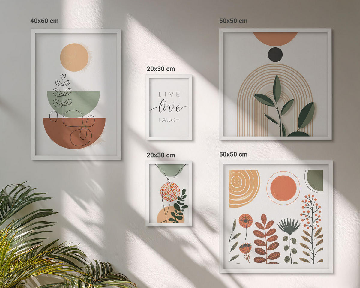WANDBILDER 5er-Set - 50x50 cm & 20x30 cm & 40x60 cm Weißer Rahmen - Abstrakte Berglandschaften - Weiß, Kunststoff (40/60cm) - ArtPrintCave