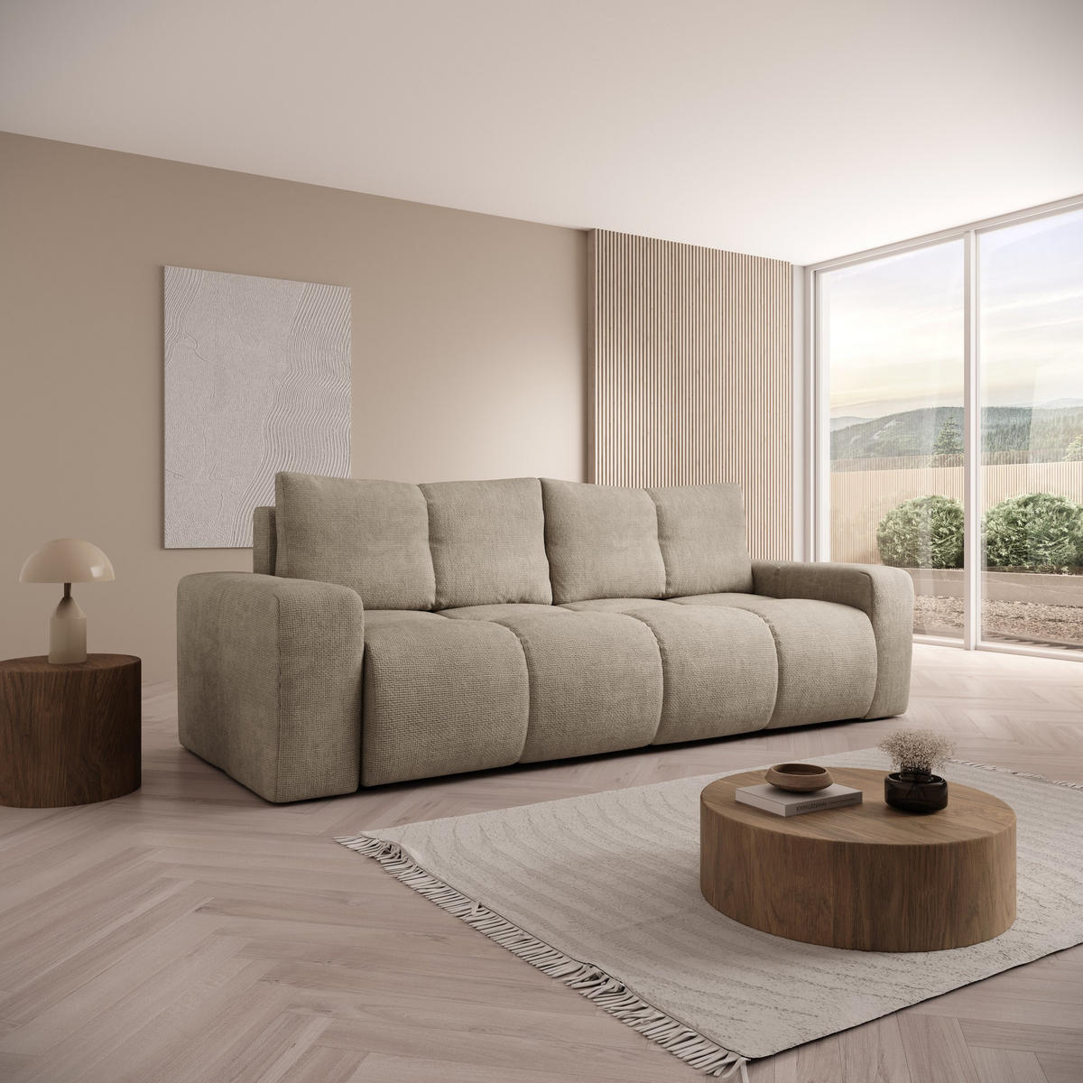 BETTSOFA DUCA Grau Jersey- Stoff mit Schlaffunktion - Grau, Holz (259/90/99cm) - MASSENO