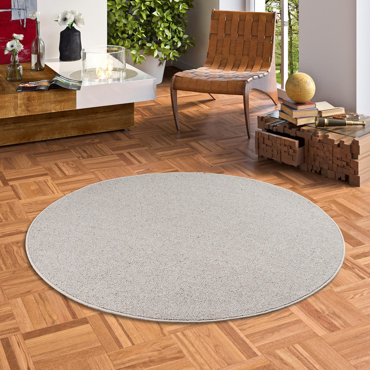 NATUR TEPPICH WOLLE BERBER RUND - Grau, Textil (160/160cm) - Snapstyle