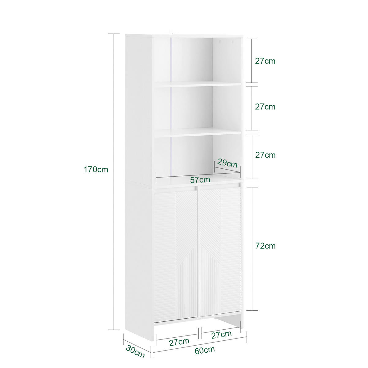 BADEZIMMERSCHRANK Weiß - Weiß, Holzwerkstoff (60/170/30cm) - SoBuy