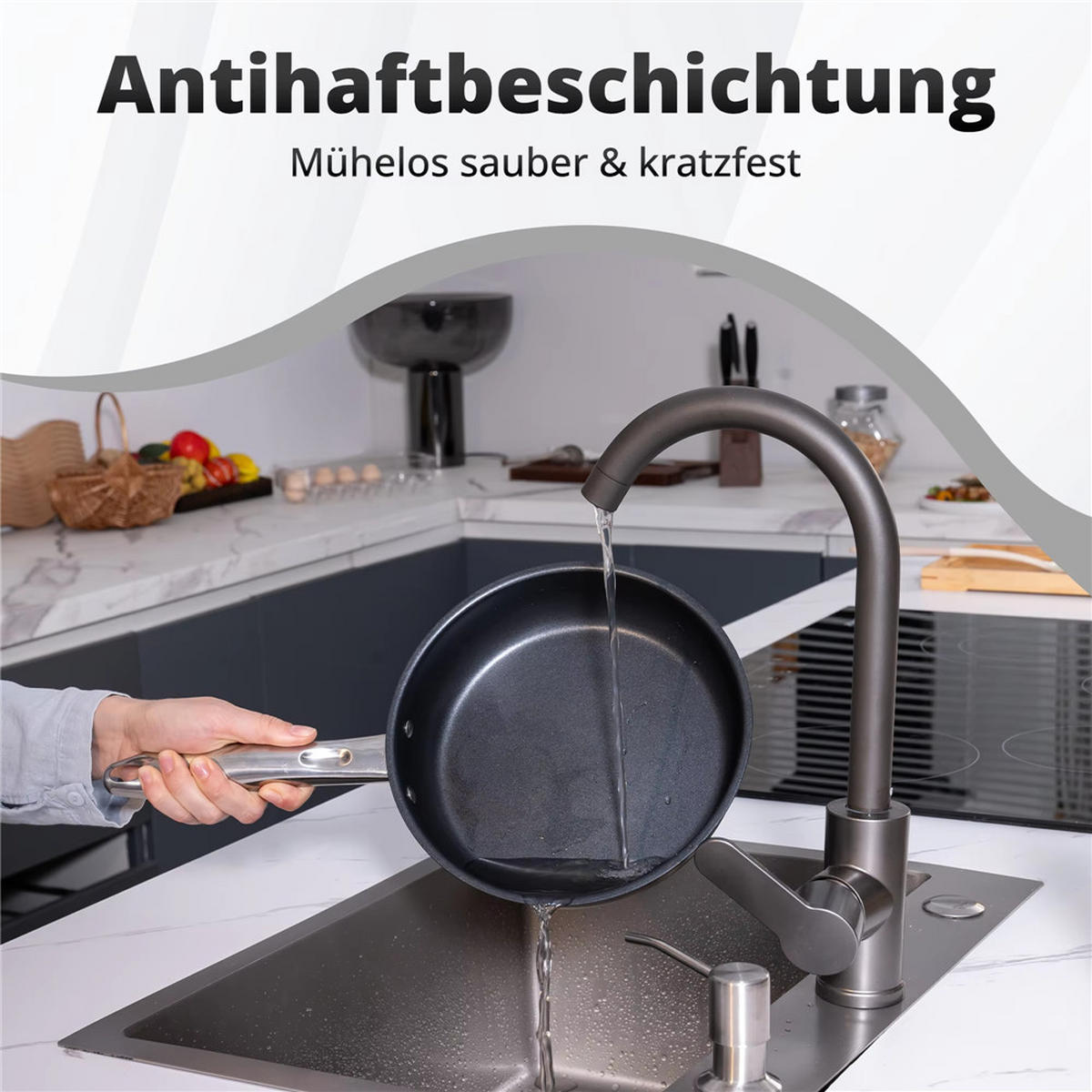 BRATPFANNENSET 3-teilig Induktion Antihaft Edelstahl 20/24/28 cm - Silberfarben, Metall - Kaket