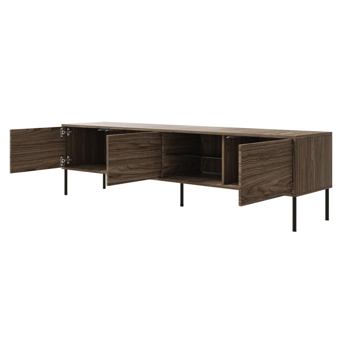 TV-SCHRANK Modity Holzoptik Nussbaum 175/47/31 cm - Dunkelbraun/Schwarz, Holzwerkstoff/Metall (175/47.5/31.2cm) - Selsey
