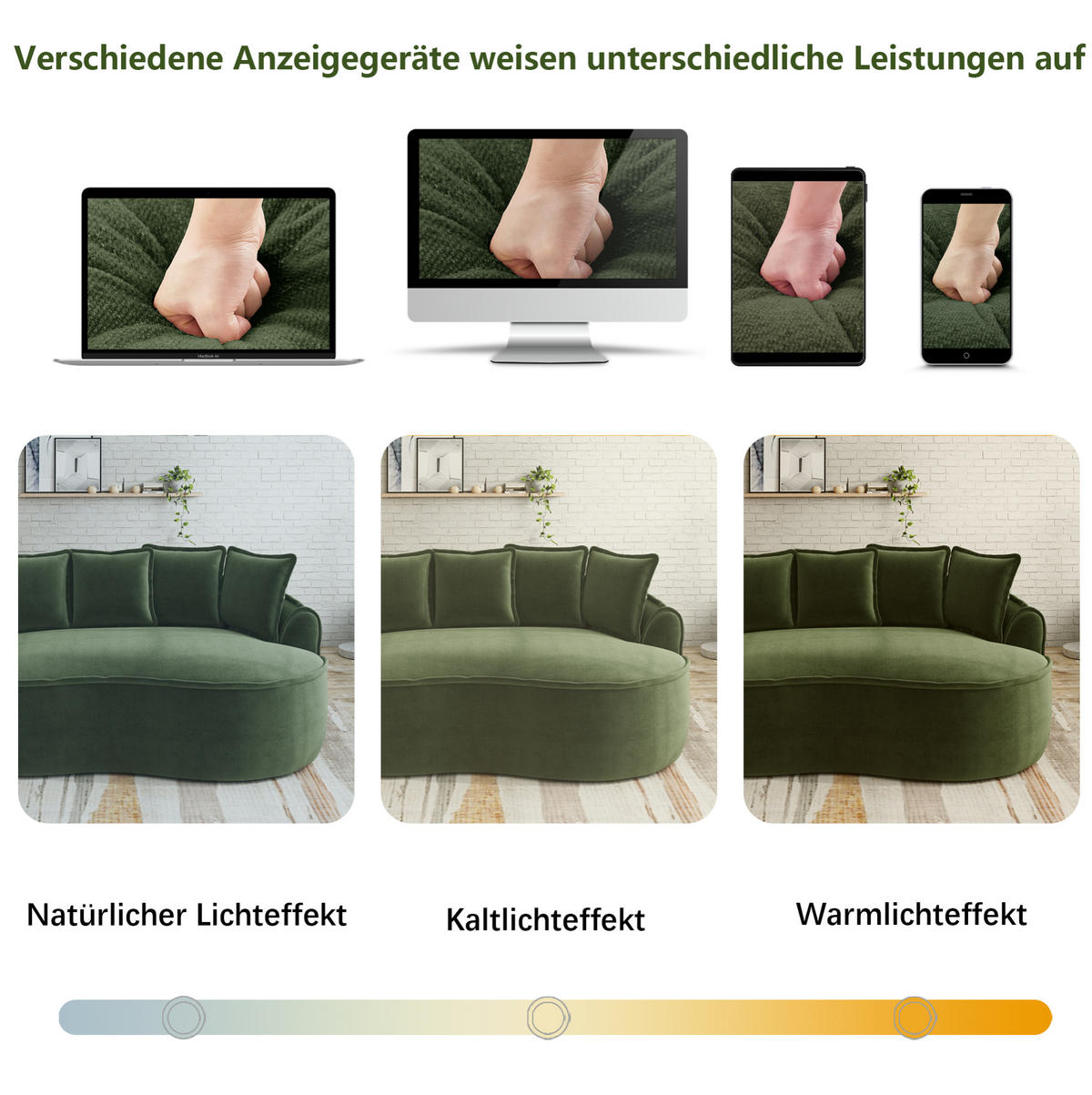 ECKSOFA 252/164/67 cm modular mit Chaiselongue 122 cm grün aus Chenille rahmenlos - Grün, Textil (164/252cm) - OKWISH